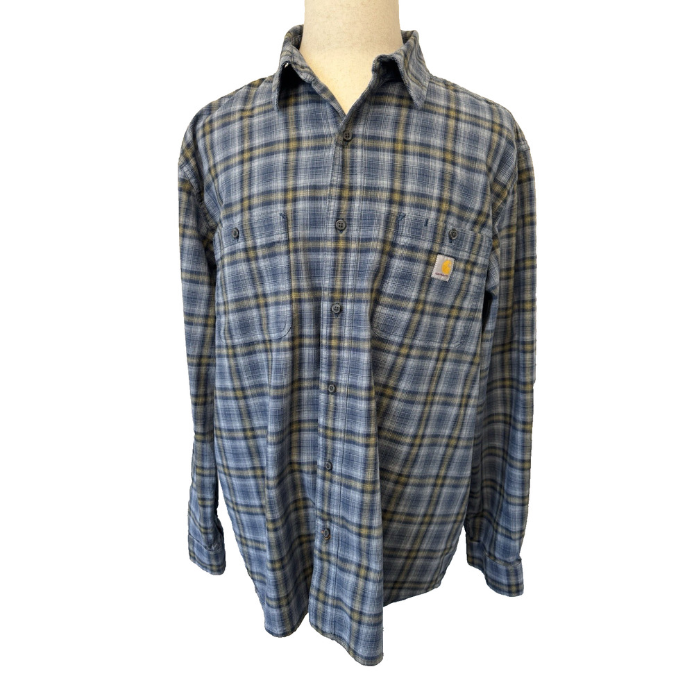 Carhartt Rugged Flex Men’s Long Sleeve Shirt Size XL Relaxed Fit Blue/Tan Plaid